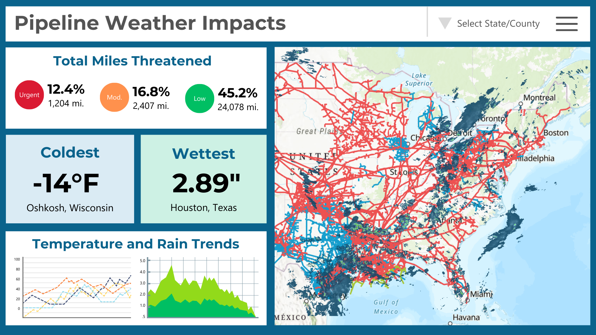 Imagen de una captura de pantalla de impactos meteorológicos en un oleoducto