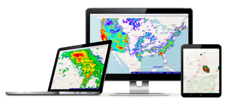 Imágenes de datos meteorológicos visualizadas desde pantallas de ordenador, portátiles y tabletas.