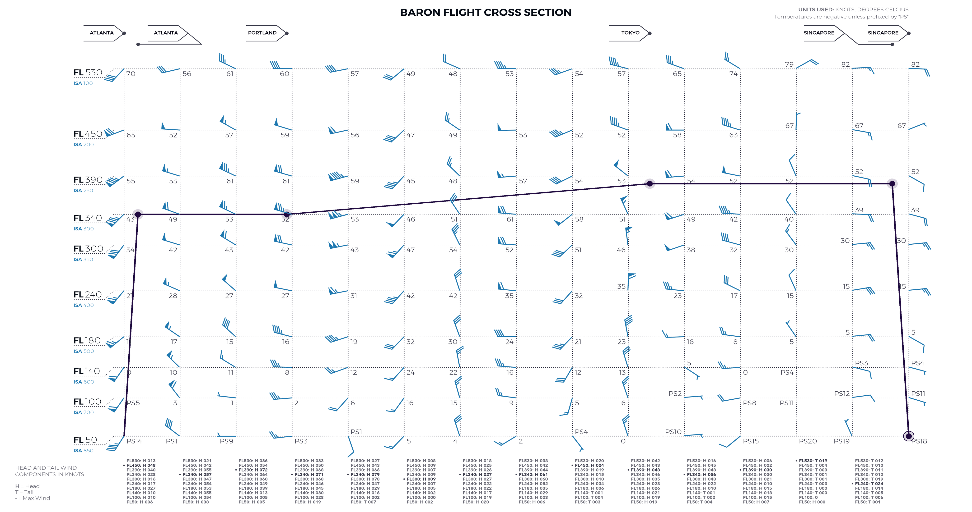 Captura de pantalla de los datos de vuelo de la sección transversal de Baron mostrados a través de la API.