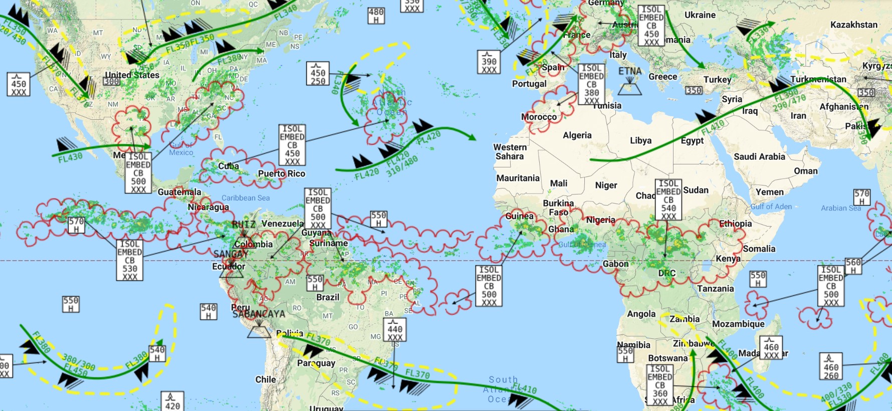 Imagen de radar global de riesgos de vuelo con FlightRadar24