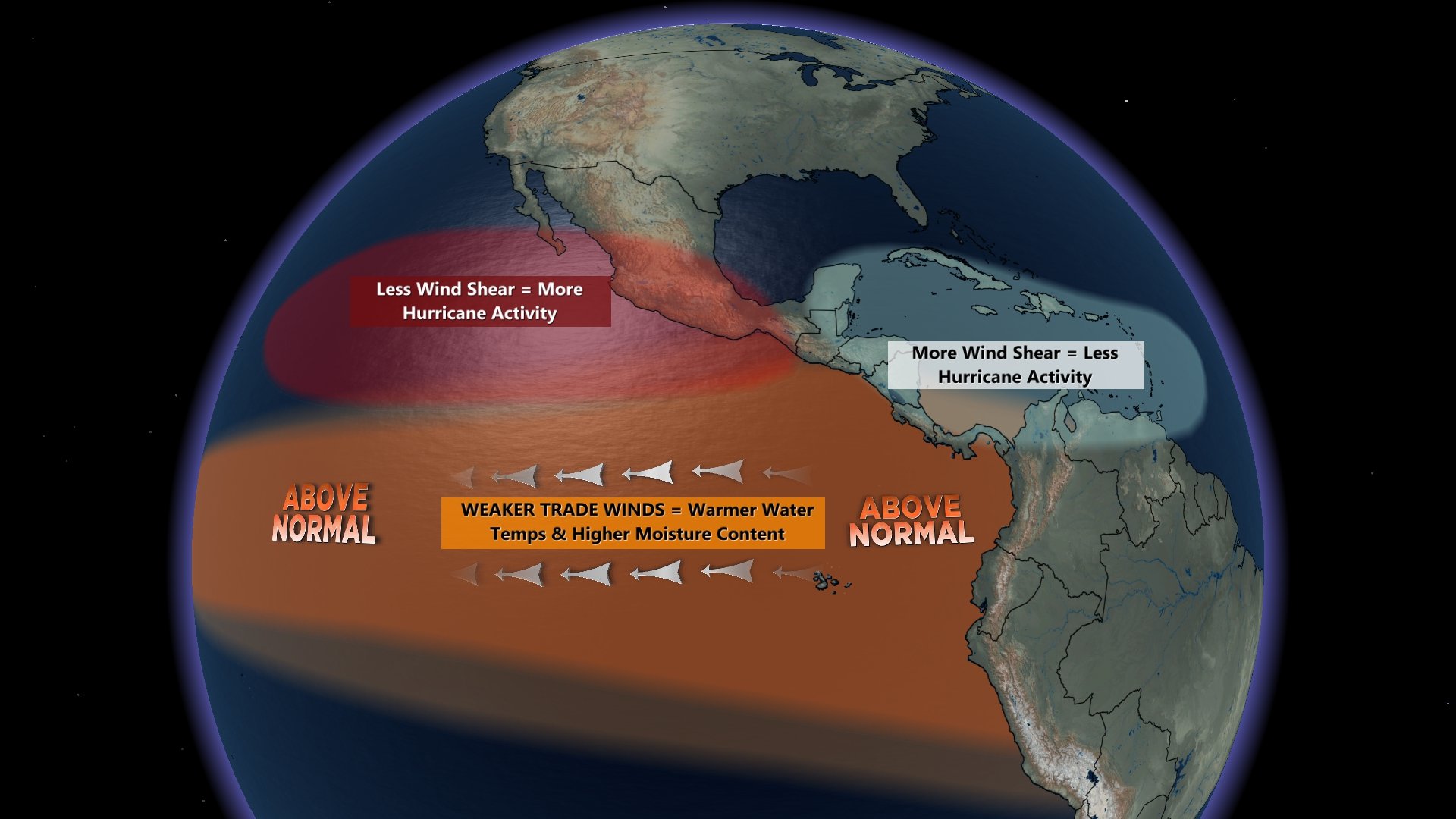 Mapa de los impactos tropicales de El Niño.