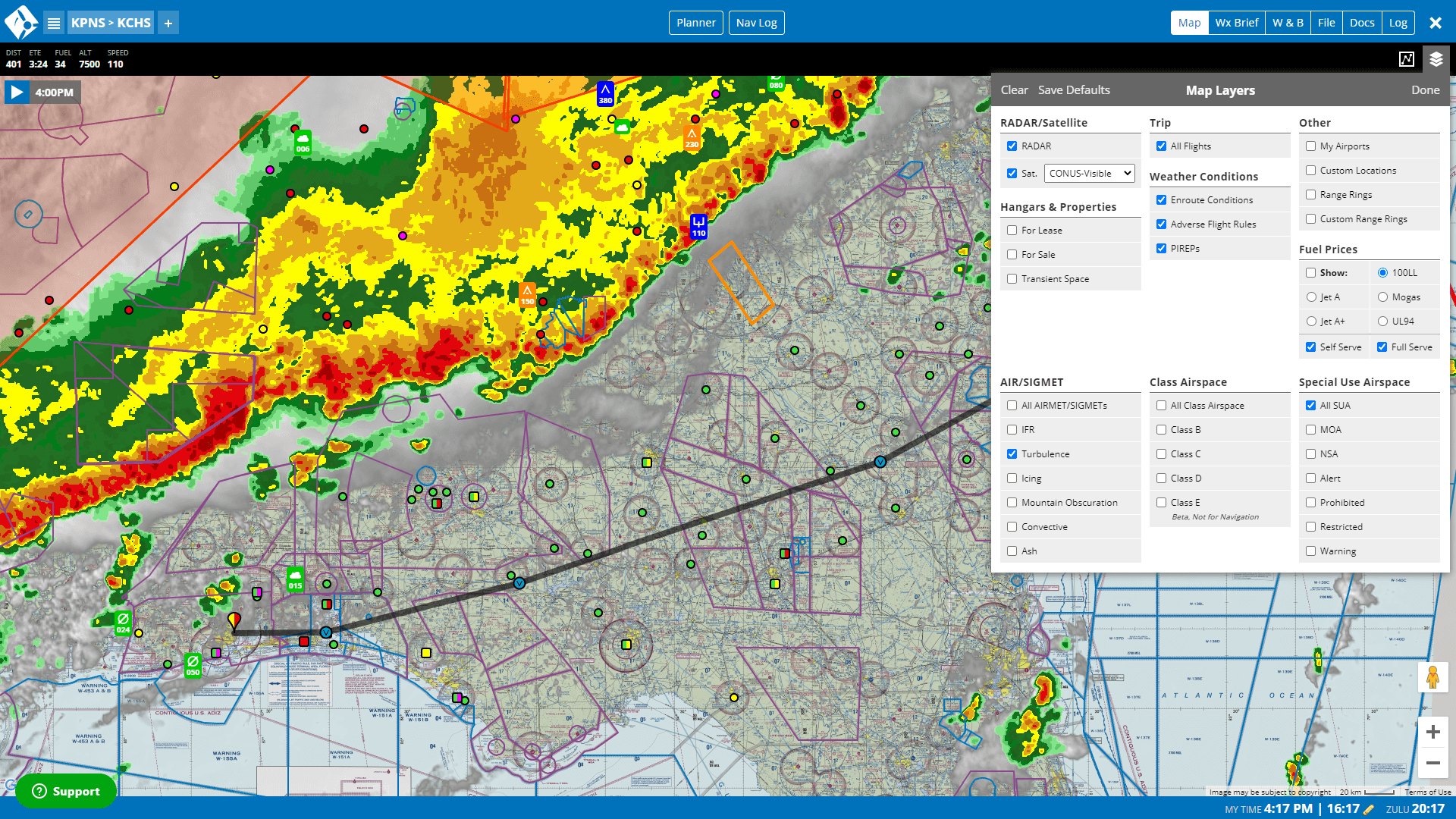 iFlightPlanner o iFlightPlanner para AOPA datos actuales y precisos a través de los servicios meteorológicos de aviación de Baron.