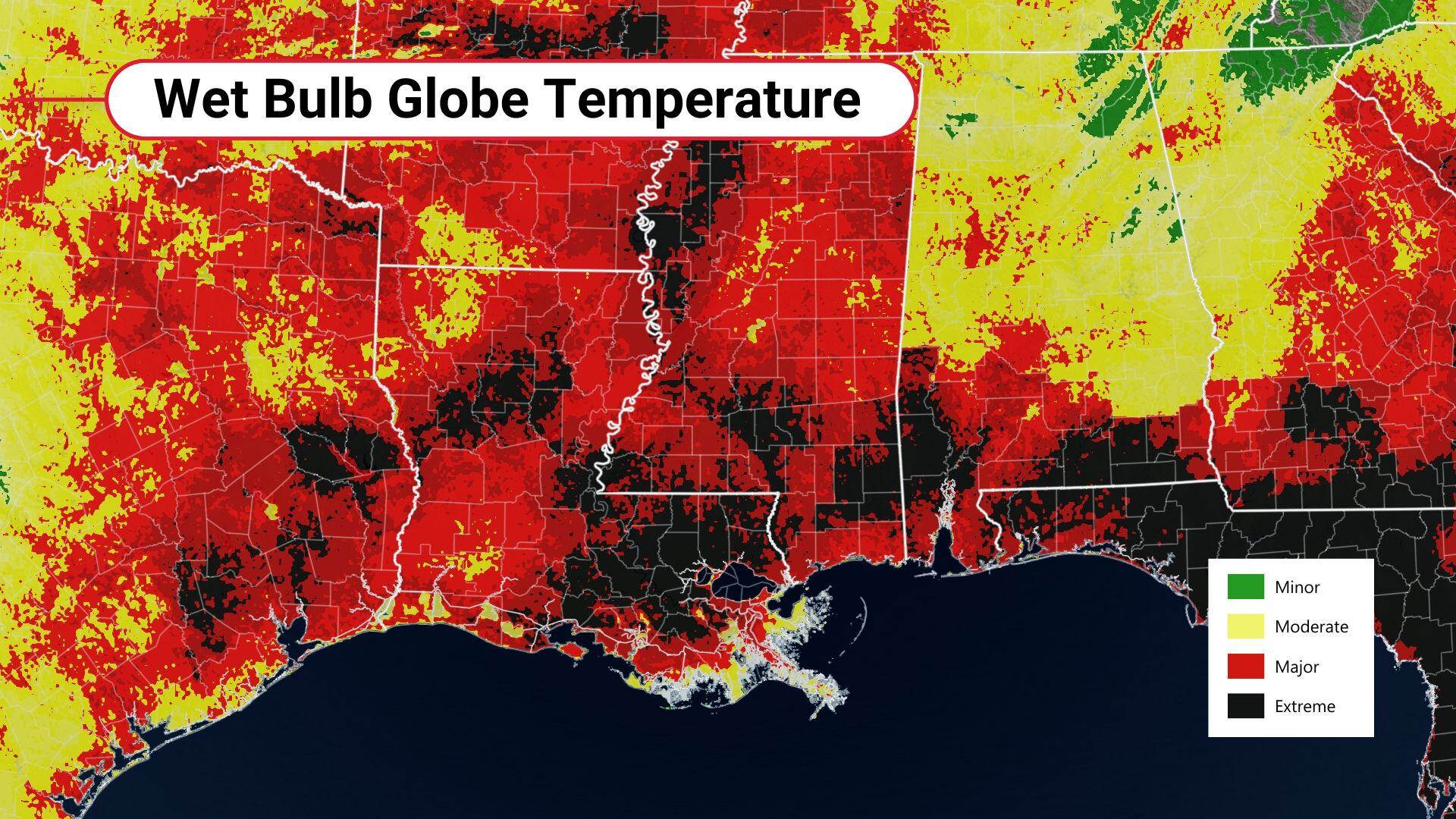 Instantánea de la temperatura global del bulbo húmedo en el sur.